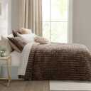 RECYCO Luxury Velvet Quilt Set King Size Bedding Sets, Ultra Soft Velvet Comforter Set, Lightweight Channel Box Stitch Oversized Bedspread Coverlet for All Season, with 2 Shams, Walnut Brown