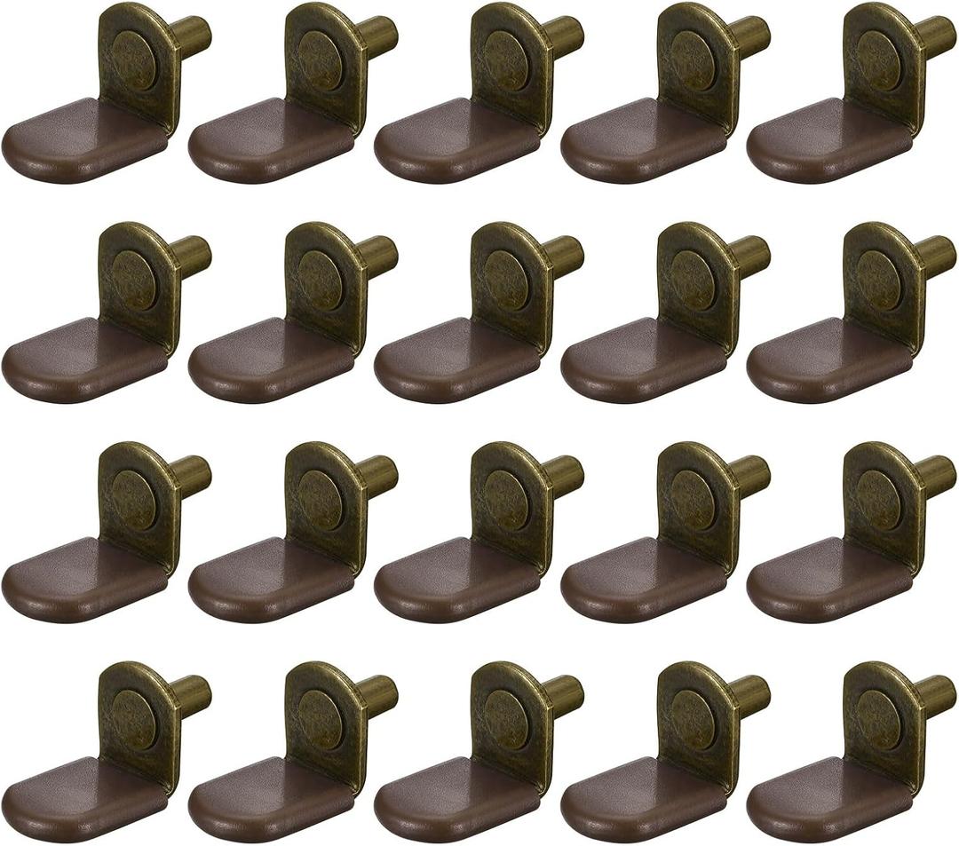 uxcell Shelf Support Pegs, 40pcs 5mm(1/5") L-Shaped Support Bracket Pegs Shelf Pin with Rubber Sleeve for Furniture Shelves Supplies, Bronze Tone
