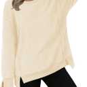 Zeagoo Women's Casual Sweatshirts Crewneck Long Sleeve Fuzzy Fleece Jackets Side Slit Midweight Pullover Fall Fashion 2025 (M)