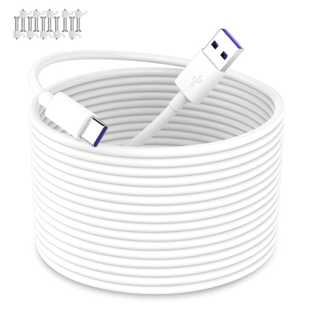 iMangoo USB A to USB C Power Cable for CCTV Camera, 33FT Type C Long Power Extension Cord for Tapo/TP-Link for Xiaomi/Mi for eufy Security Camera Outdoor Indoor Cord with 10 Wire Clips Nails White