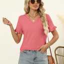 TICTICMIMI Women's V Neck Ruffle Short Sleeve Tops Summer Casual T Shirts (Blue)