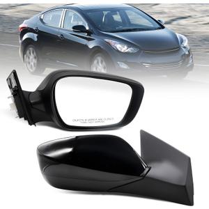 Passenger Side Mirror Assembly Compatible with Elan-tra 2011-2013 with Heated & Manual Folding and Power Glass HY1321179 87620-3Y100 Gloss Black (5 Pins) (Right)