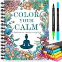 Adult Coloring Book for Women with 36 Dual-Tip Markers, 30 Patterns Spiral Bound Coloring Books for Adults Relaxation, Anxiety Relief Mindfulness Relaxation Gifts for Women