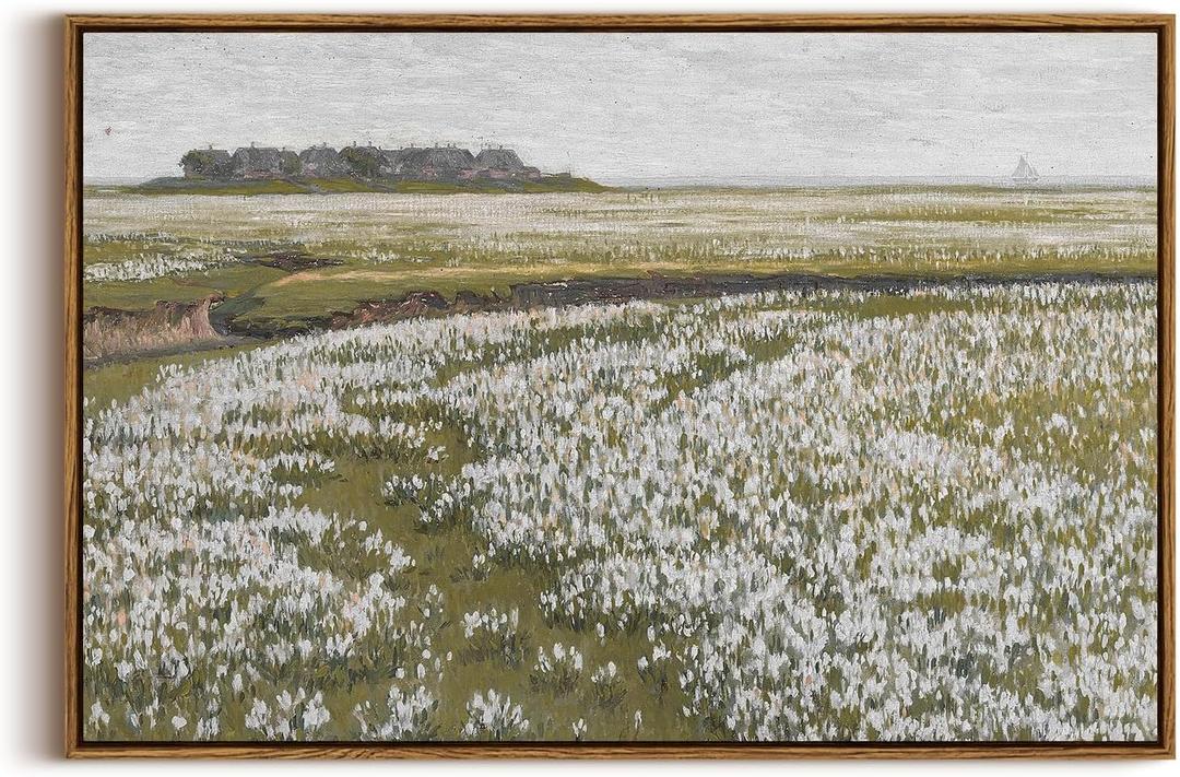 InSimSea Framed Canvas Wall Art Vintage Decor, Classical Grassland Paintings Large Wall Art, Meadow Full of Flowers Wall Hanging Decor for Living Room Farmhouse Bathroom, 20"x30" (Halligblte)