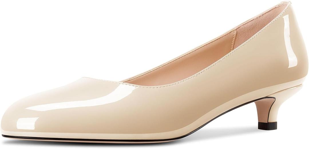 Aachcol Womens Round Toe Kitten Heel Pumps Slip-on Low Heel Office Dress Shoes 1.4 Inches Heels Nude 10 M US
