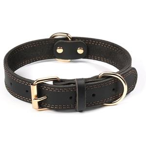 Dog Collar, Genuine Leather Heavy Duty Dog Collar for Small, Medium, Large and Extra Large Dogs (L: 1.2" Wide for 16.2"-22" Neck, Dual Stitch - Black)