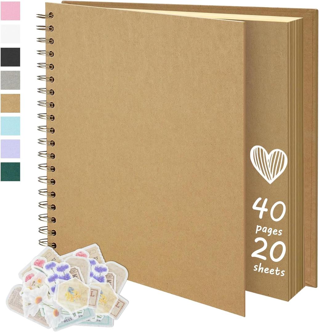 10X10 Inch DIY Scrapbook Photo Album, Kraft Blank Paper Scrap Book 40 Pages Memory Book for Wedding Family, Kraft Color