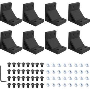 8Pcs 2040 Corner Brackets Set with 32Pcs M5 T Slot Nuts, 32Pcs M5x12mm Hex Socket Cap Screw and 1Pcs M3 Wrench for 2040 Series Aluminum Extrusion Profile