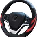 Alusbell Microfiber Leather Steering Wheel Cover Breathable Auto Car Steering Wheel Cover for Women and Men Universal 15 Inches Red