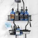 YASONIC Shower Caddy Over Shower Head Never Rust Aluminum Large Hanging Shower Caddy with 10 Hooks for Razor/Sponge - Over The Shower Head Caddy with Soap Basket - Hanging Shower Organizer Black