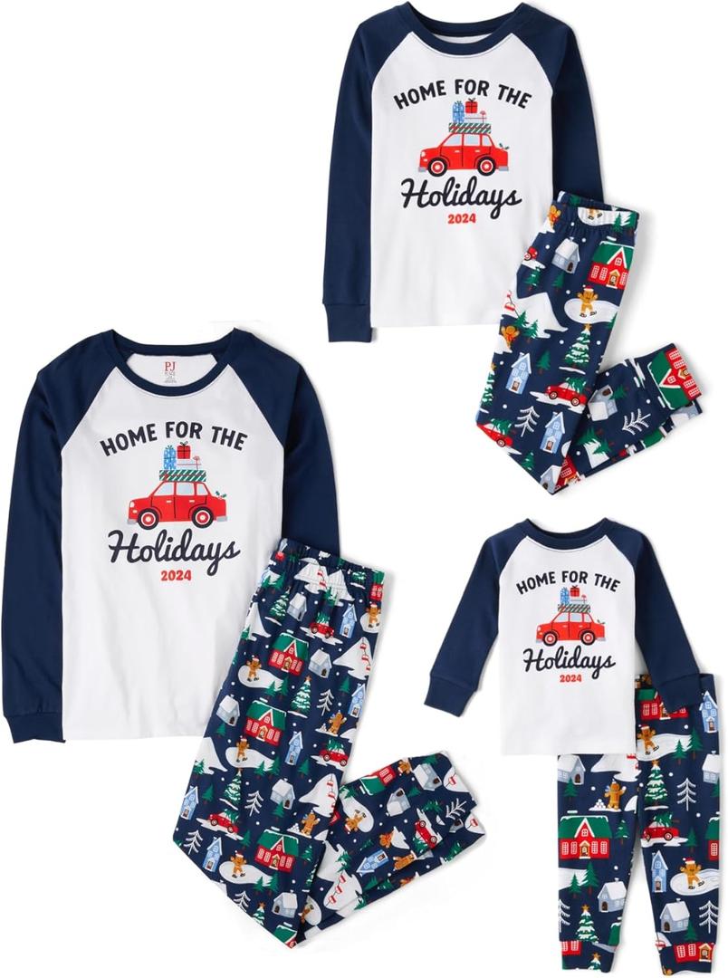 The Children's Place unisex-baby Family Matching, Christmas and Holiday Pajama Sets, Cotton (16, Blue Home for the Holidays)