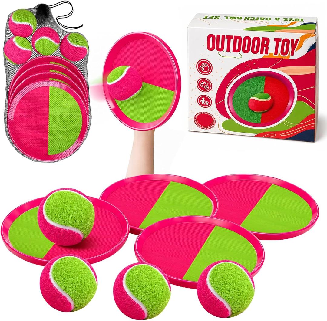 Toss and Catch Ball Set Boys Toys Outdoor Toys Yard Games Outside Games Beach Toys for Kids Ball and Catch Game with 4 Paddles and 4 Balls
