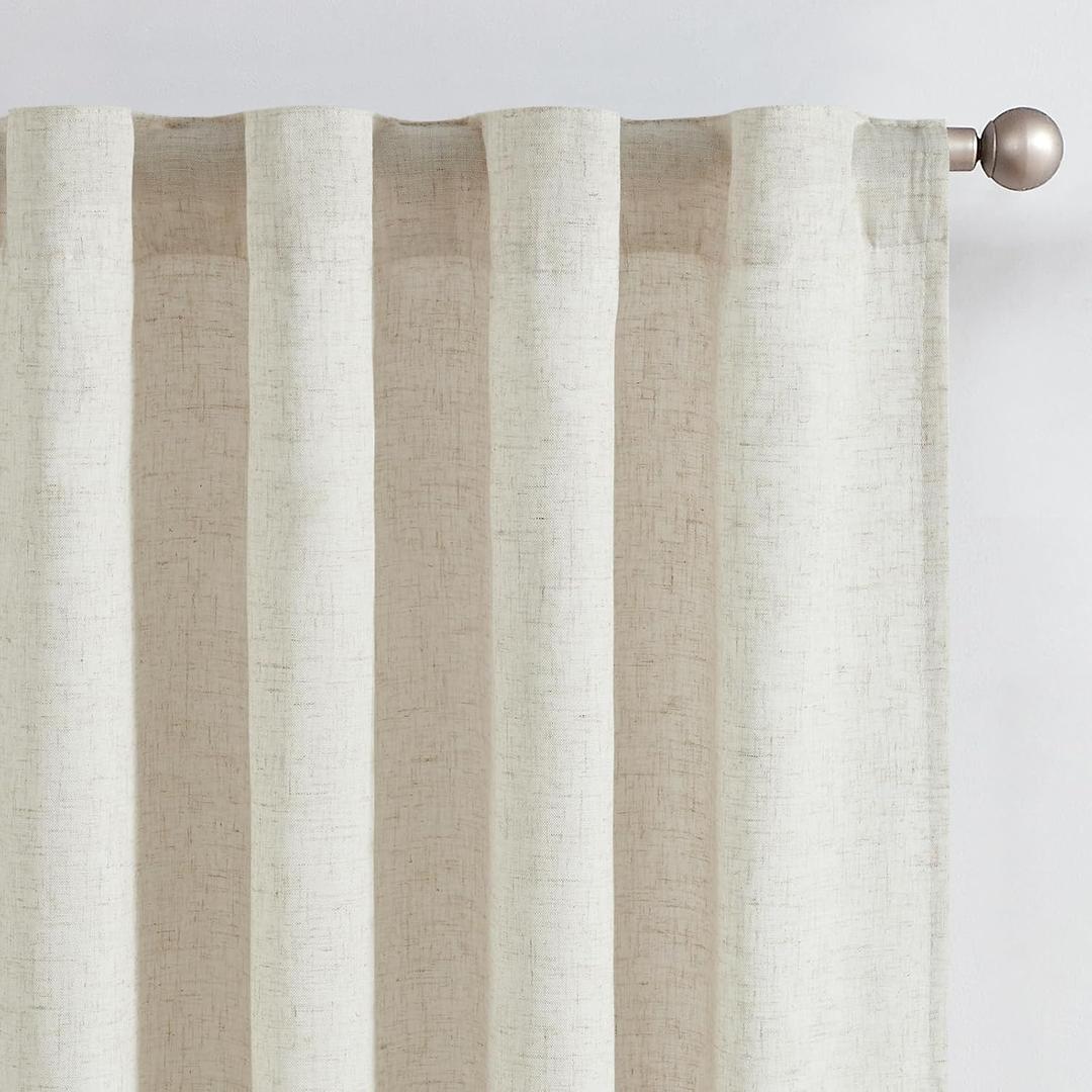 jinchan Linen Blend Curtains for Living Room 90 Inches Length 2 Panels Natural Window Treatment for Sliding Glass Doors, 50 Inches Wide Farmhouse Drapes with Rod Pocket Back Tab (50W x 90L, Ecru)