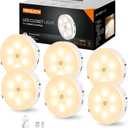 Puck Lights with Remote Control,1000mAh rechargeable under cabinet lighting,LED Closet Lights,3Pack Tap Light,Cordless Stick On Lights for Under Cabinet,Hallway, Stairway,Closet (Warm White-6PCS)