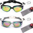 YLYUELANG Swimming Goggles with Earplug Design,No Leaking,Anti-Fog,Anti-UV,Perfect Swim Goggles for Men,Women and Youth (Black+grey)