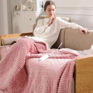 Electric Blanket Full Heated Blanket Full Size Striped Flannel & Thick Sherpa, 5 Heat Settings & 10 Hour Auto Off with FCC/ETL Certified, Overheat Protection & Machine Washable, Pink 72"x84"