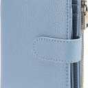 GAEKEAO Small Wallets for Women Leather RFID Blocking Bifold Zipper Pocket Wallet Card Case Purse with ID Window (Type 1 Lychee Blue02)