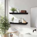 24"x6.8"x1.6" Slanted Floating Wall Shelves 2-Pack - Rustic Black Finish, Heavy-Duty Solid Wood Design with Hidden Brackets - Perfect for Living Room, Kitchen, Bathroom, or Office, 24"-set of 2