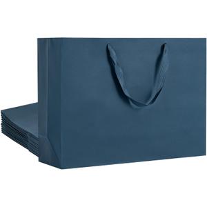Umoonfine Large Navy Blue Gift Bag with Ribbon Handles 12 Pack, 17x5.5x12.6 inches Extra Large Navy Reusable Heavy Duty Kraft Navy Blue Kraft Paper Bags Bulk for Shopping, Gift, Retail