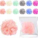 12 Pcs Travel Size Loofah Individually Wrapped, Small Shower Puff Bath Sponge Pouf Ball Bulk Mesh Bath Puff Mini Loofah Sponge with Case Bulk for Shower Care (25g,Colorful)