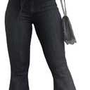 Pantete Womens High Waisted Bell Bottom Jeans Denim High Rise Flare Jean Pants with Wide Leg and Belt (Black, L)