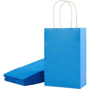 SUNCOLOR 12-Pack Blue Gift Bags with Handles  8" Recyclable Small Paper Goodie Bags for Party Favors, Baby Showers, Birthdays, Boys Parties & Business Gifts