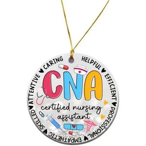 CNA Christmas Ornament 2025 - Printed on 2 Sides, Round Ceramic 3", Certified Nurse Assistant Appreciation Gifts Bulk for Women Men, CNA Christmas Gifts Gift for Nursing Aide Home Office Dcor