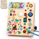 Toddler Busy Board,Montessori Toys for 1-3 Years Old,Baby Sensory Board,Wooden Learning Toys,Christmas & Birthday Gift for Boys & Girls (Dinosaur Busy Board v2)