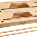 Wesiti 18 Inch Large Plastic Wrap Organizer & Dispenser with Cutter 2 in 1 Aluminum Foil Saran Wrap Butcher Parchment Paper Dispenser Bamboo Wall Mount Tin Wax Cling Organizer for Kitchen Countertop