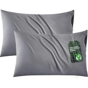 Bedsure Zipper Pillow Cases Queen, Cooling Pillow Cases Queen Size Set of 2, Rayon Derived from Bamboo Cooling Pillowcases for Hot Sleepers, Soft & PureWoven Pillow Covers, Dark Grey, 20x30 Inches