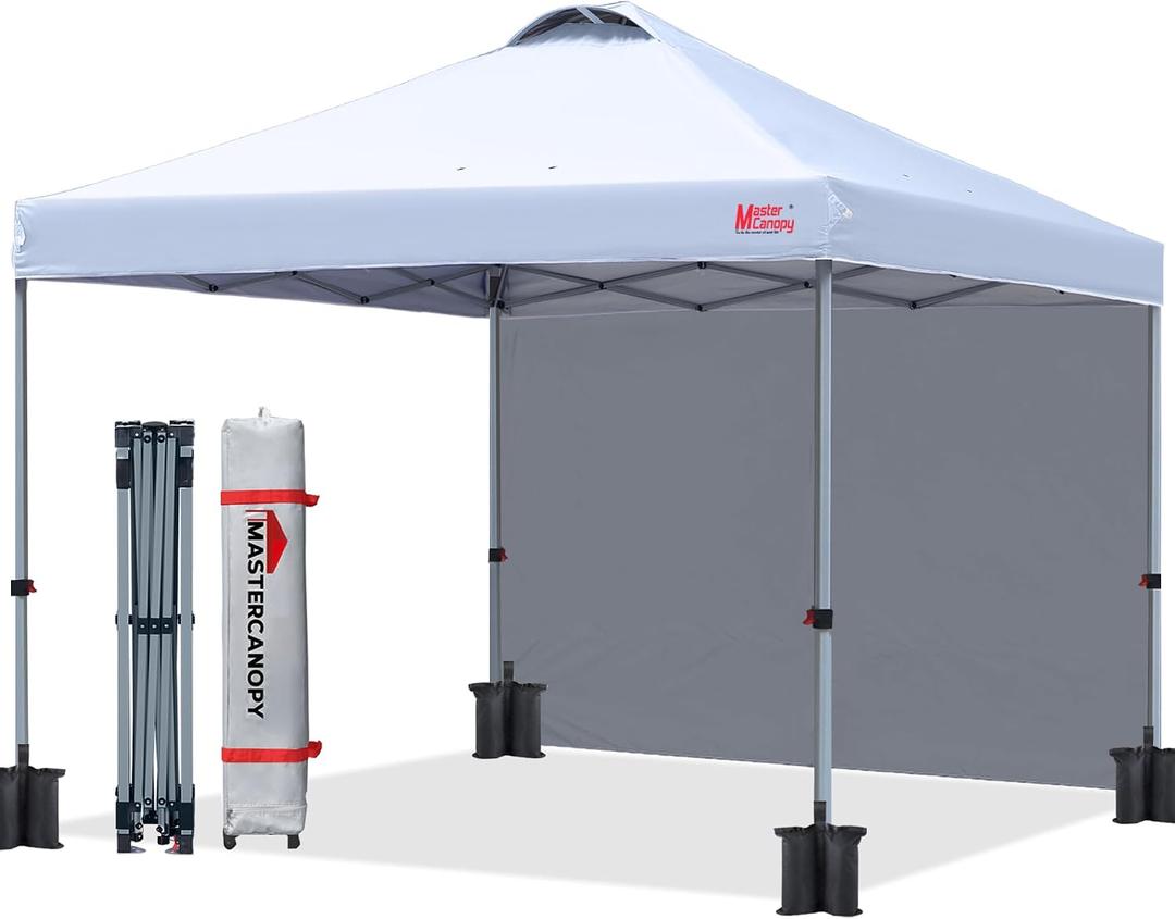 MASTERCANOPY 10x10 Durable Pop Up Canopy Tent with 1 Sidewall, White