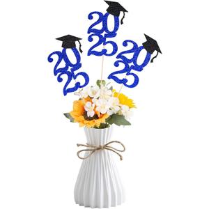 2 x Class of 2025 Graduation Decoration Centerpieces for Table, 2025 Party Centerpieces Grad Cap Sticks Party Supplies, Graduation Party Decoration Toppeers (10 PCS, Blue & Black)