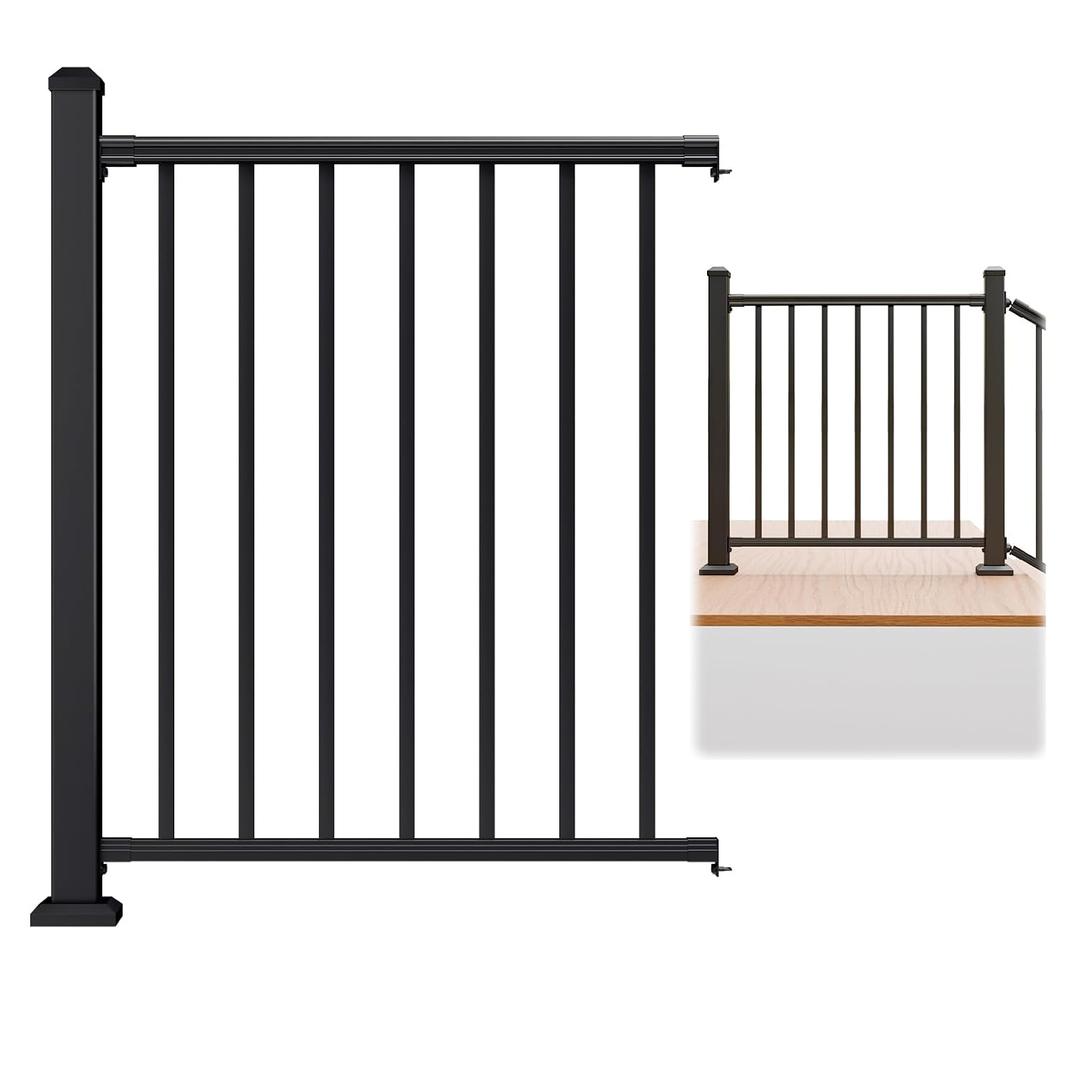 Egadis 42 in x 3 ft Modular Aluminum Porch and Deck Railing Kit, Black