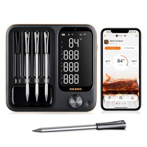 INKBIRD WiFi Wireless Meat Thermometer with 360Readable LCD Standalone Base4 Probes Digital Food Meat Thermometer with Remote Control for BBQ, Grill, Oven, Smoker, Rotisserie, Kitchen