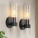 Wall Sconce Set of Two, Hardwired Bathroom Wall Sconces Lighting with Clear Glass, Modern Wall Sconces Set of 2 Wall Light fixtures for Bathroom Mirror Living Room Hallway Bedroom(Black)