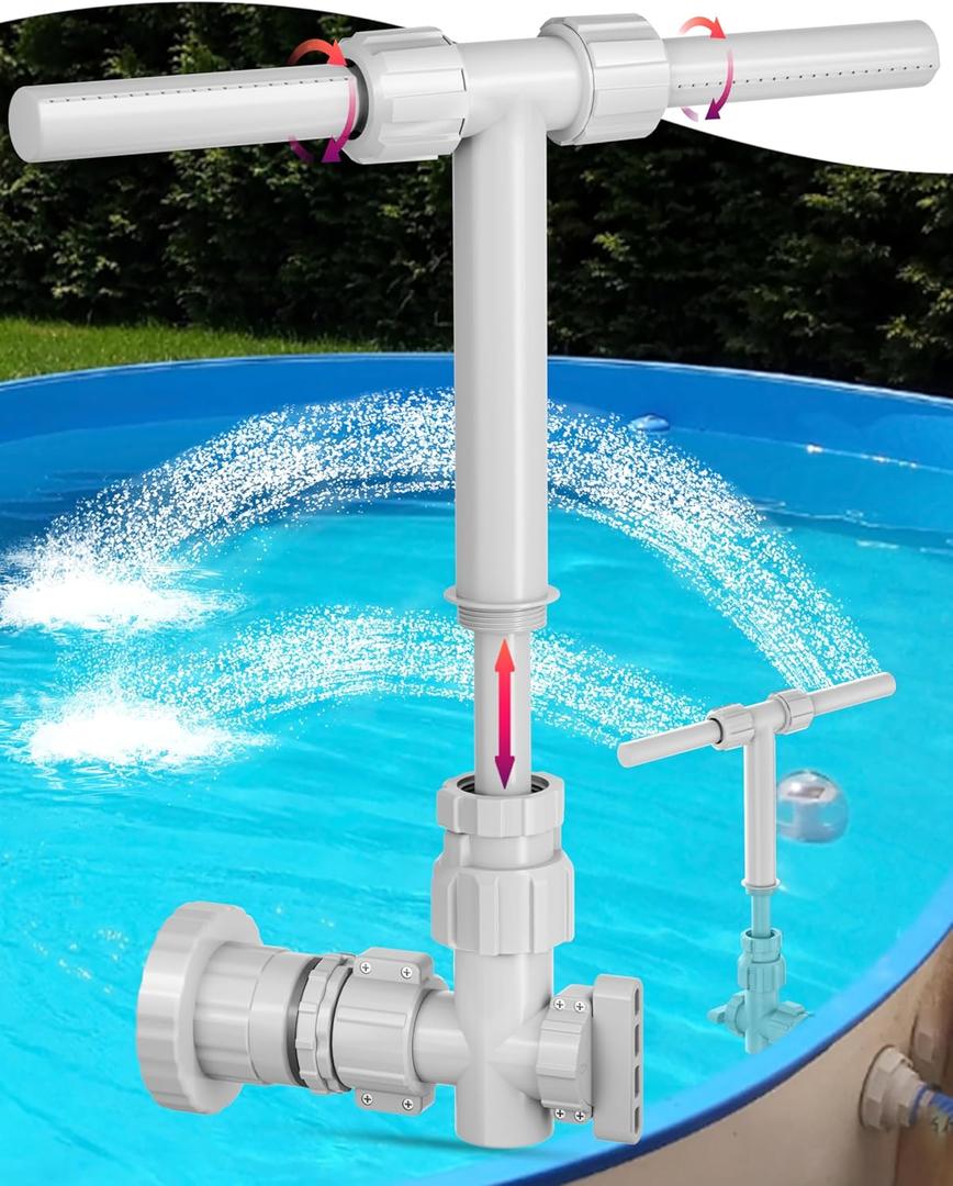 Dual Spray Pool Fountain for Above and In-Ground Pools, 2025 Upgrade Retractable Height 360 Adjustable Adjustable Waterfall Sprinkler Fountain High-Pressure for Swimming Pool Spa Cooling, Grey (Gray)