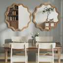 CozyDH Farmhouse Round Wood Mirror Decor - Wavy Circle Wall Mirror with Wooden Frame, Rustic Large 31.5" Natural Home Decor for Living Room, Entryway, Bedroom, Dining Room, Fireplace, Hallway