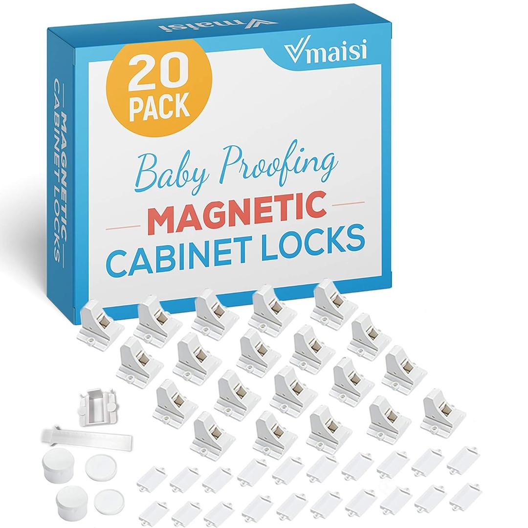 20 Pack Magnetic Cabinet Locks Baby Proofing - Vmaisi Children Proof Cupboard Drawers Latches - Adhesive Easy Installation (Standard)