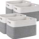4 Pack Storage Baskets for Organizing, Woven Baskets for Shelves - Perfect for Toys, Books, Towels, and Clothes, Durable Gift Basket Bins Toy Storage, 12.7''L x9''W x7.8''H, Grey and White