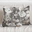 Vintage Floral Throw Pillow Covers 20x20 Set of 2 Neutral Boho Farmhouse Soft Chenille Jacquard Decorative Couch Pillow Covers for Sofa Couch Bed Living Room Home Decor Beige and Taupe