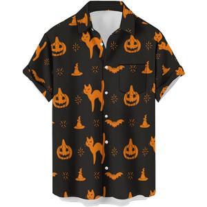 Men's Bowling Shirts Hawaiian Shirt Halloween Shirt Printed Chest Pocket Short Sleeve Casual Button Down Shirt Aloha Shirt (XXXL)