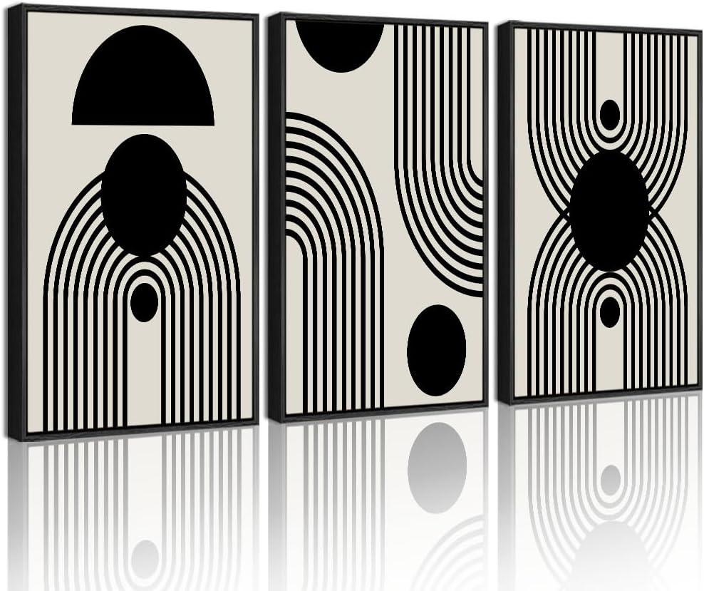 Drsoum Black and White Abstract Framed Wall Art Decor Duotone Minimal Dark Brush Stroke Prints Shapes Illustrations Modern Art Decorative Ready To Hang - 11x14in Black Framed