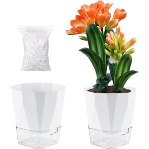 2 Pack Self Watering Pots for Indoor Plants, 8.4 Inches Self Watering Planters Large African Violet Self Watering Clear Pots for Plants Large Herb Orchid Flower Houseplant Pots, White