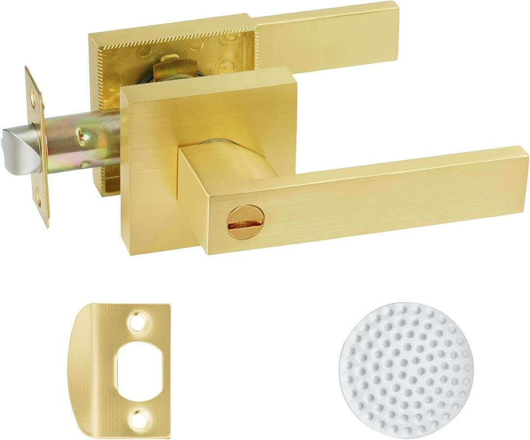 JO.KO Brushed Golden Door Handles,Privacy Door Lever,Keyless Interior Satin Brass Door Knobs, Heavy Duty Door Lock for Bedroom Bathroom