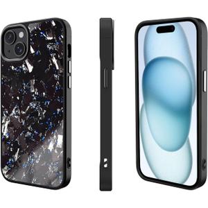 Genuine Forged Carbon Fiber Case for iPhone 15 Plus, Military Grade Drop Protection, Shockproof Phone Cover with Aluminum Alloy Buttons and Camera Frame - Glossy Blue