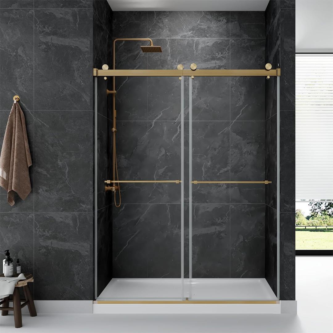 56" -60 "W x 75" H Frameless Shower Door, Double Sliding Shower DoorBathroom Sliding Shower Door, SGCC Certified Tempered Glass Door with Explosion