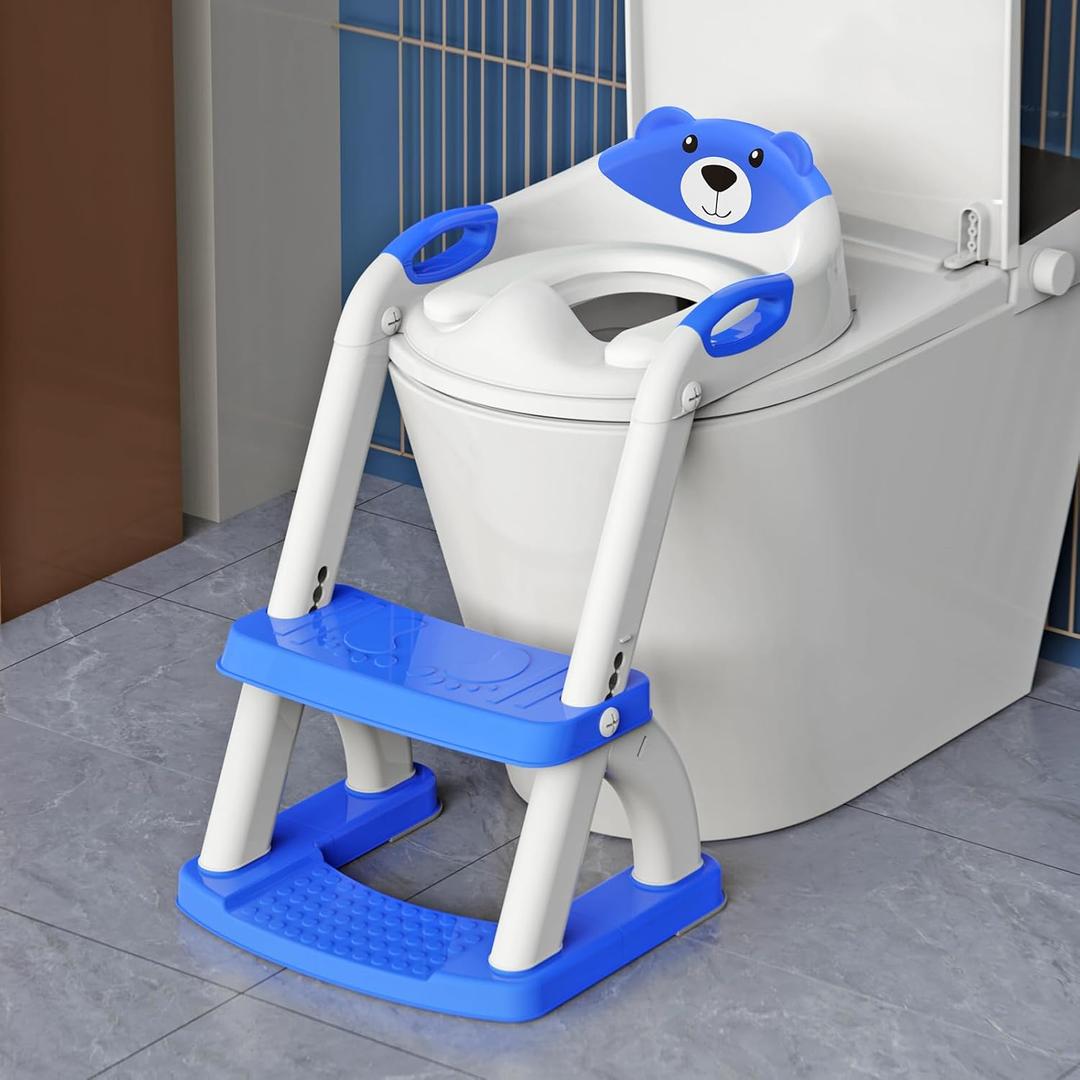 Potty Training Seat with Step Stool Ladder, Toddler Toilet Seat for Boys Girls, Adjustable 6 Heights Fits Round & Elongated Toilets, Anti-Slip Pads & Leak-Proof Guard
