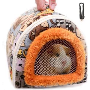 KAMEIOU Portable Small Animals Hedgehog Hamster Carrier Bag Case with Detachable Strap Zipper Breathable Small Guinea Pig Rat Chinchillas Hamster Hedgehog Carrier Pounch Bag for Small Animal Carriers