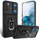 Gritup for Samsung Galaxy-S20 Case[Not fit S20+ Plus/s20 fe/s20Ultra] with Slide Camera Cover & [HD Screen Protector2],360Rotation Ring Kickstand [Military Grade],Black