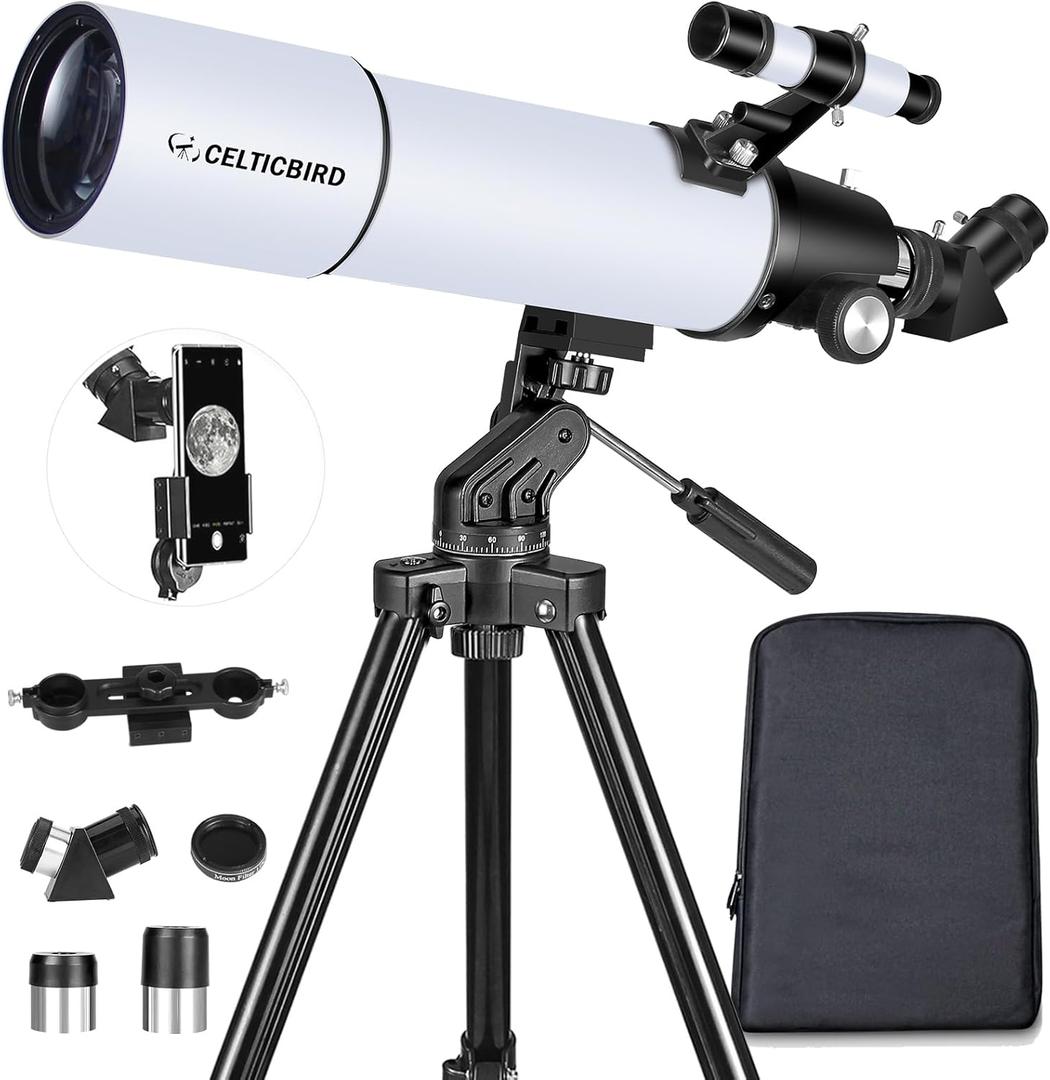 Telescope for Adults High Powered, 80mm Aperture 600mm AZ Mount Refractor Telescope for Kids Beginners - Portable Telescopes for Adults Astronomy with Backpack, Phone Adapter, Moon Filter (80600white)